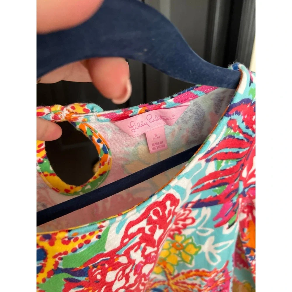 Lilly Pulitzer Girls Morgana Multi color Coral Ruffle Bow Dress sz‎ 4-5 small